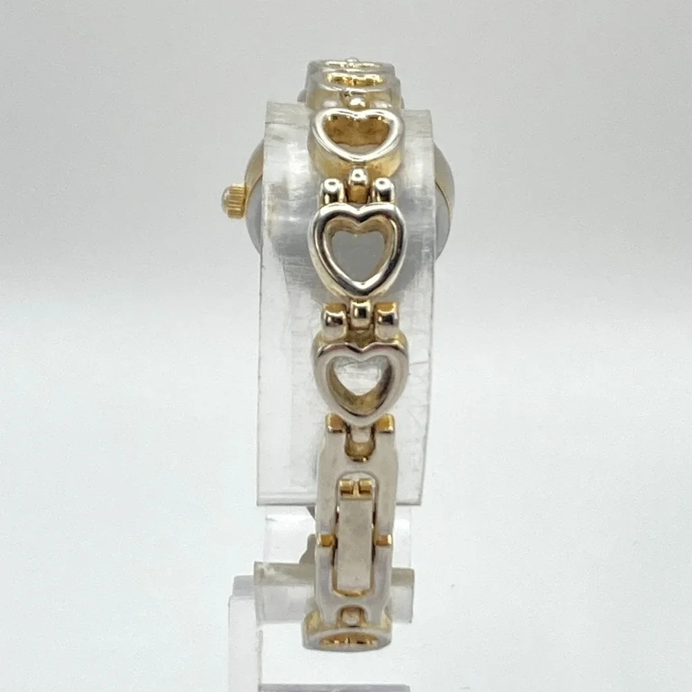 Vintage Women's Watch Heart Links Silver Gold Tone 21mm New Battery SMALL 6
